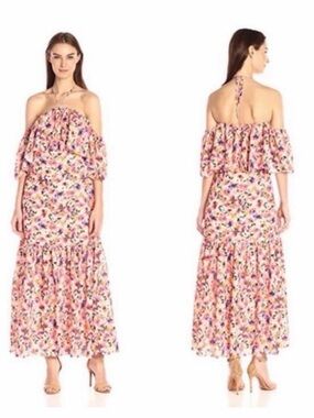 Catherine Malandrino Pink Floral Off-Shoulder Maxi Dress new without tags